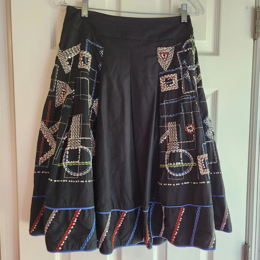Reiss Black A-Line Embroidered Skirt  Womens 8